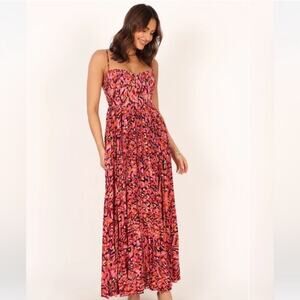 Petal & Pup Achanti Pleated Maxi‎ Dress Pink Multi Sleeveless Zip Up Size XL NWT